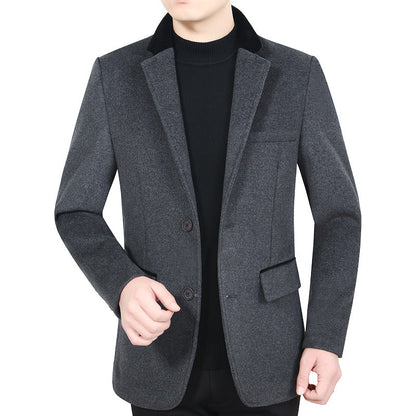 Herren Blazer Jacke Wollstoff Elegante Optik Schwarz