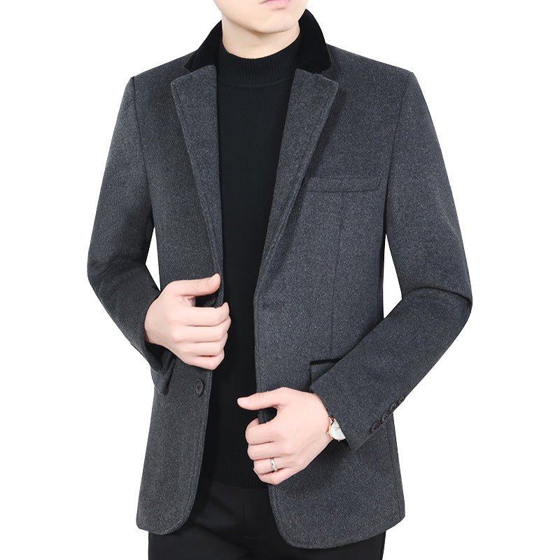 Herren Blazer Jacke Wollstoff Elegante Optik Schwarz