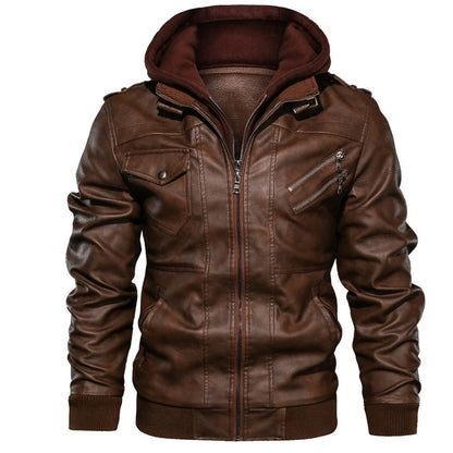 Lederjacke Herren Robust mit Kapuze und Reißverschluss - BerlinGlamour