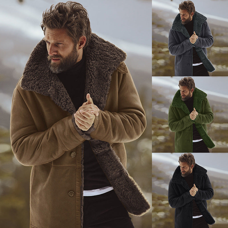 Herren Mantel Teddyfell Weich Innenfutter Großer Kragen Winter - BerlinGlamour