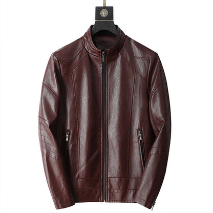 Herren Lederjacke Lässig Mit Reißverschlusstaschen Modern