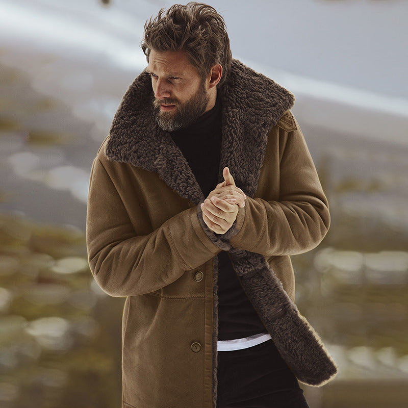 Herren Mantel Teddyfell Weich Innenfutter Großer Kragen Winter