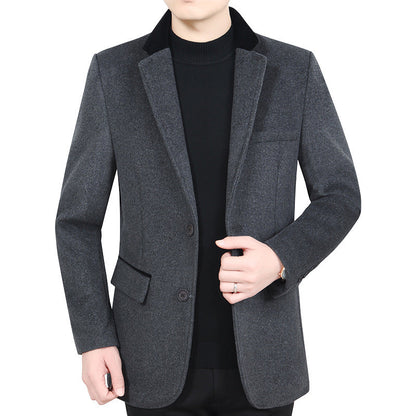 Herren Blazer Jacke Wollstoff Elegante Optik Schwarz