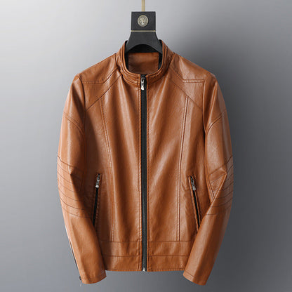 Herren Lederjacke Lässig Mit Reißverschlusstaschen Modern