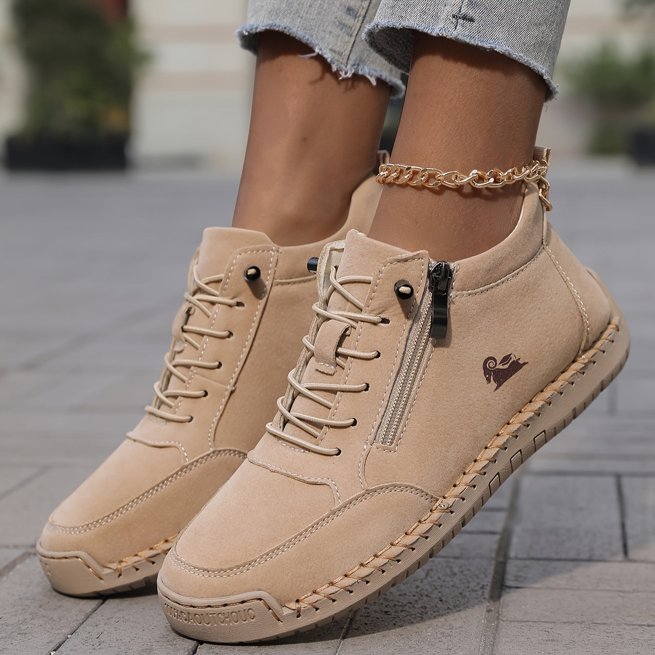 Damen Schnürschuhe Bequem mit Reißverschluss Komfort