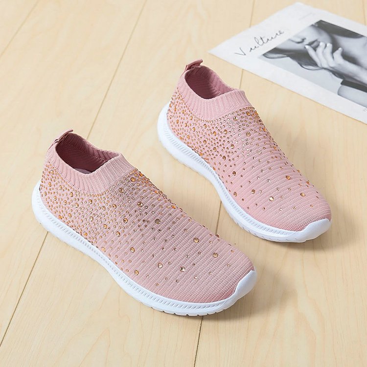 Damen Sneaker Glitzer Strass Elastisch Komfort