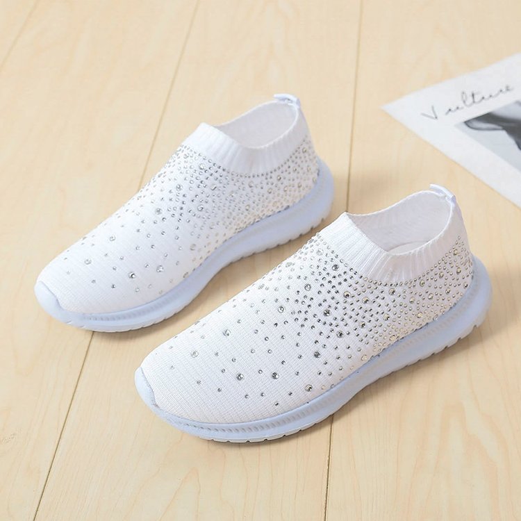 Damen Sneaker Glitzer Strass Elastisch Komfort