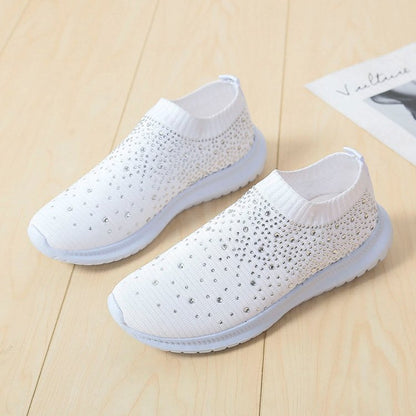 Damen Sneaker Glitzer Strass Elastisch Komfort