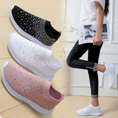 Damen Sneaker Glitzer Strass Elastisch Komfort - BerlinGlamour