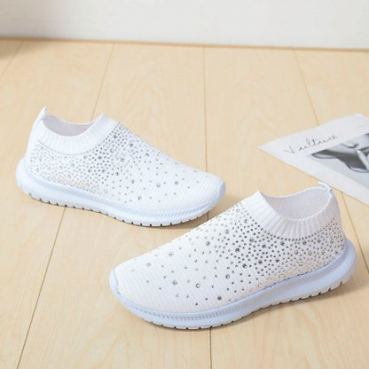 Damen Sneaker Glitzer Strass Elastisch Komfort