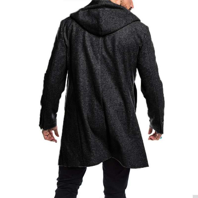Herren Wintermantel Kapuze Doppelknopf Warm