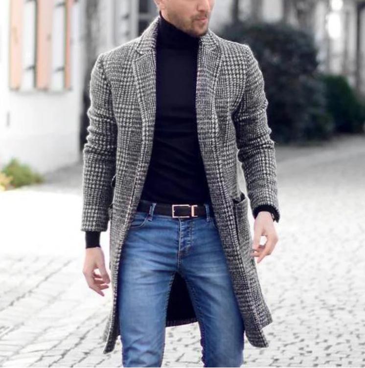 Herren Blazer Lang Elegant Karomuster Modern