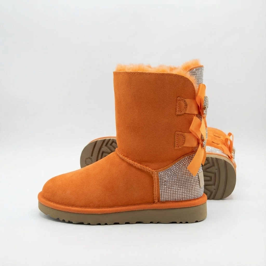 Winterstiefel Damen Wildleder Schleife Glitzer