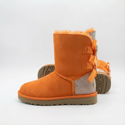 Winterstiefel Damen Wildleder Schleife Glitzer