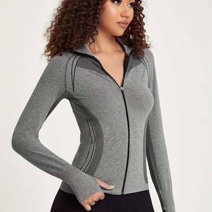 Sportjacke Damen Nahtlos Reißverschluss Waterproof