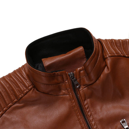 Herren Lederjacke Steppjacke Bikerstil Schwarz