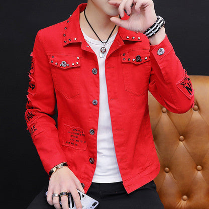 Herren Denimjacke Modern mit Nieten und Dekoration