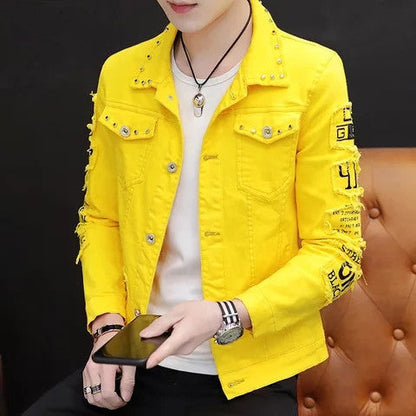 Herren Denimjacke Modern mit Nieten und Dekoration - BerlinGlamour