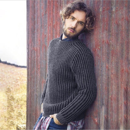 Herren Pullover Rippstrick Lässig Rundhals