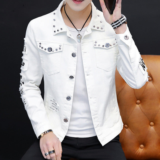 Herren Denimjacke Modern mit Nieten und Dekoration