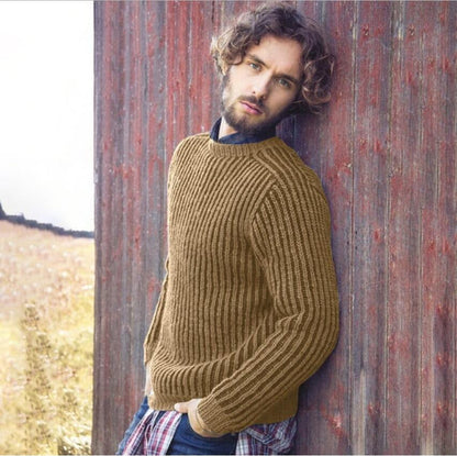 Herren Pullover Rippstrick Lässig Rundhals