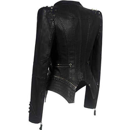 Lederjacke Damen Nieten Ledermantel Schwarz - BerlinGlamour
