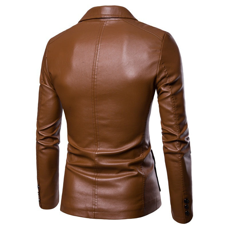 Herren Blazer Slim Fit Kunstleder Elegant Schwarz