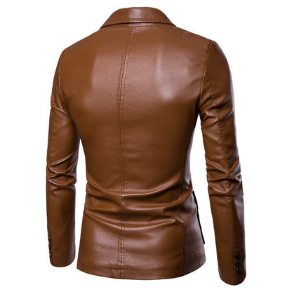 Herren Blazer Slim Fit Kunstleder Elegant Schwarz