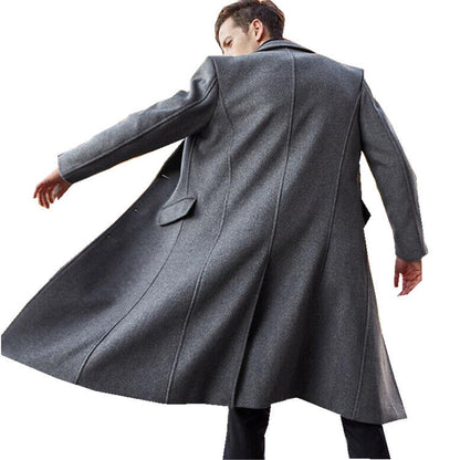 Herren Langmantel aus Wolle Elegant mit Revers Schwarz
