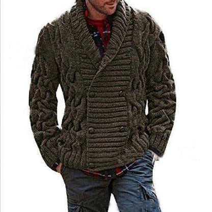 Herren Strickjacke Modern mit Zopfmuster und Doppelknöpfen