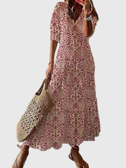 Damen Maxikleid Boho Chic V-Ausschnitt Sommerkleid