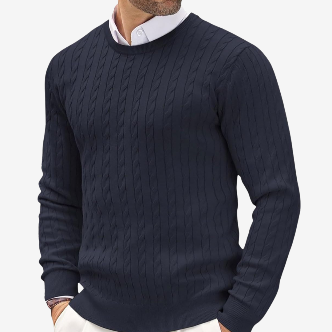 Herren Strickpullover Rundhals Frühling Zopfmuster Modern - BerlinGlamour
