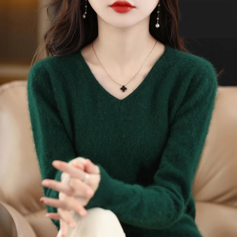 Damen Pullover V-Ausschnitt Weich Leichter Strick