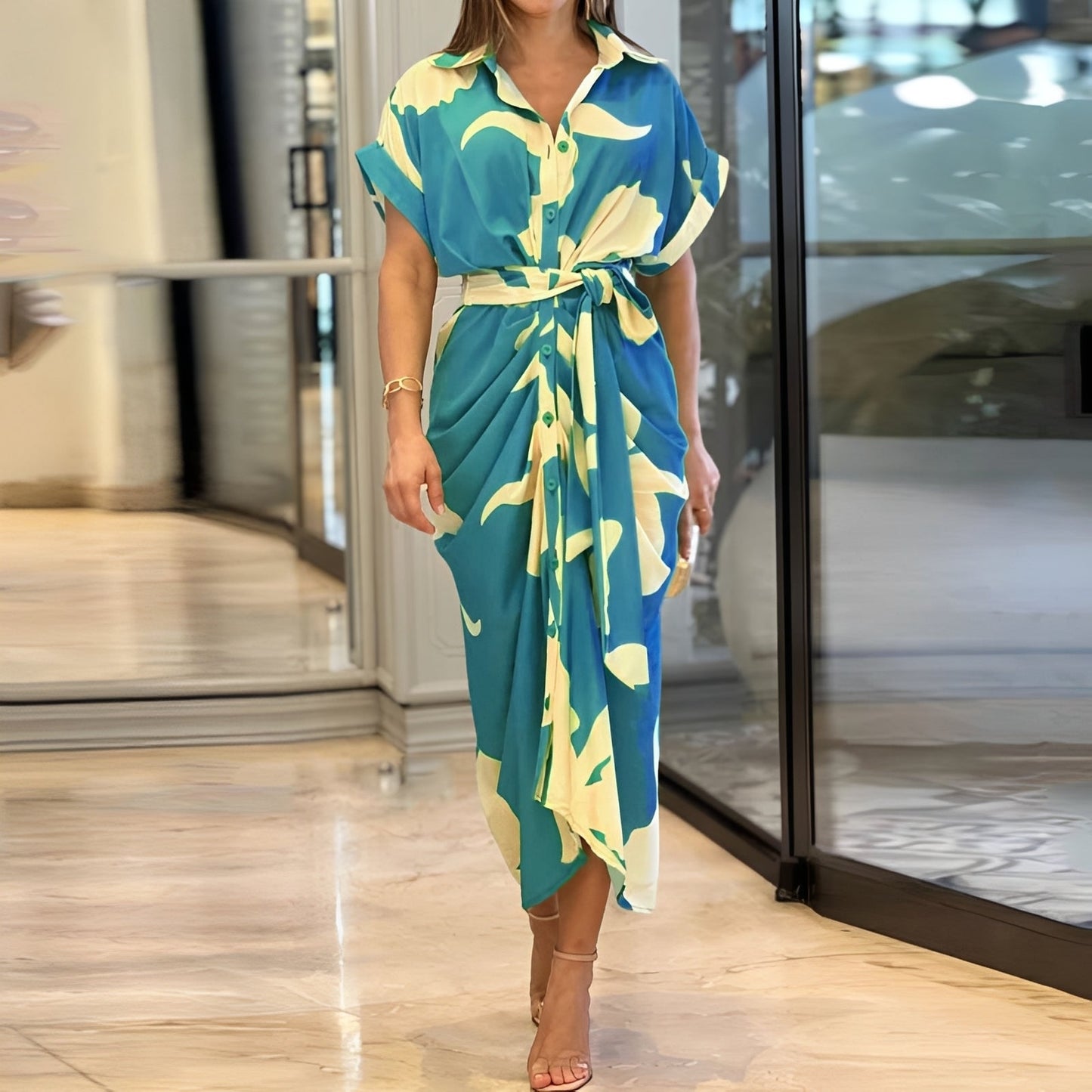 Kleid für Damen Locker Geschnitten Knopfleiste Sommerkleid