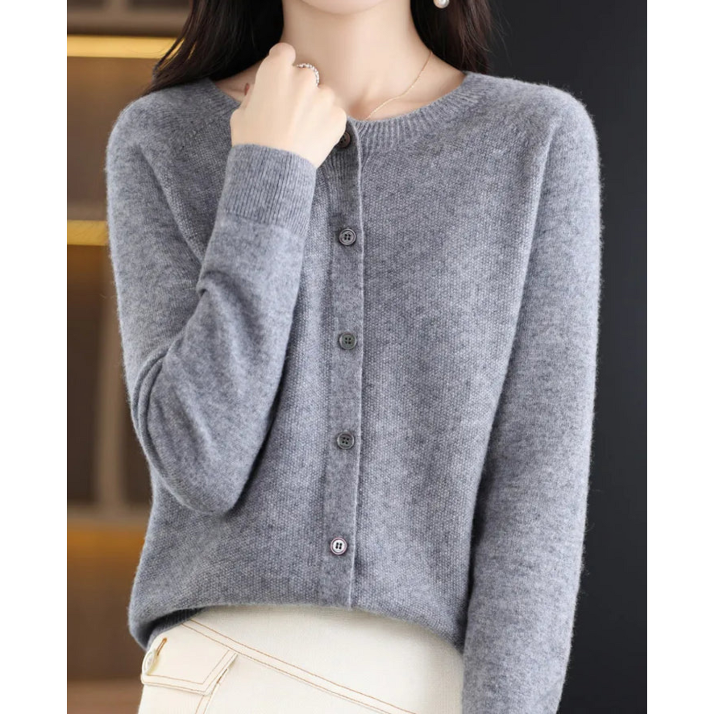 Damen Cardigan Rundhals Pullover Glamour Lang