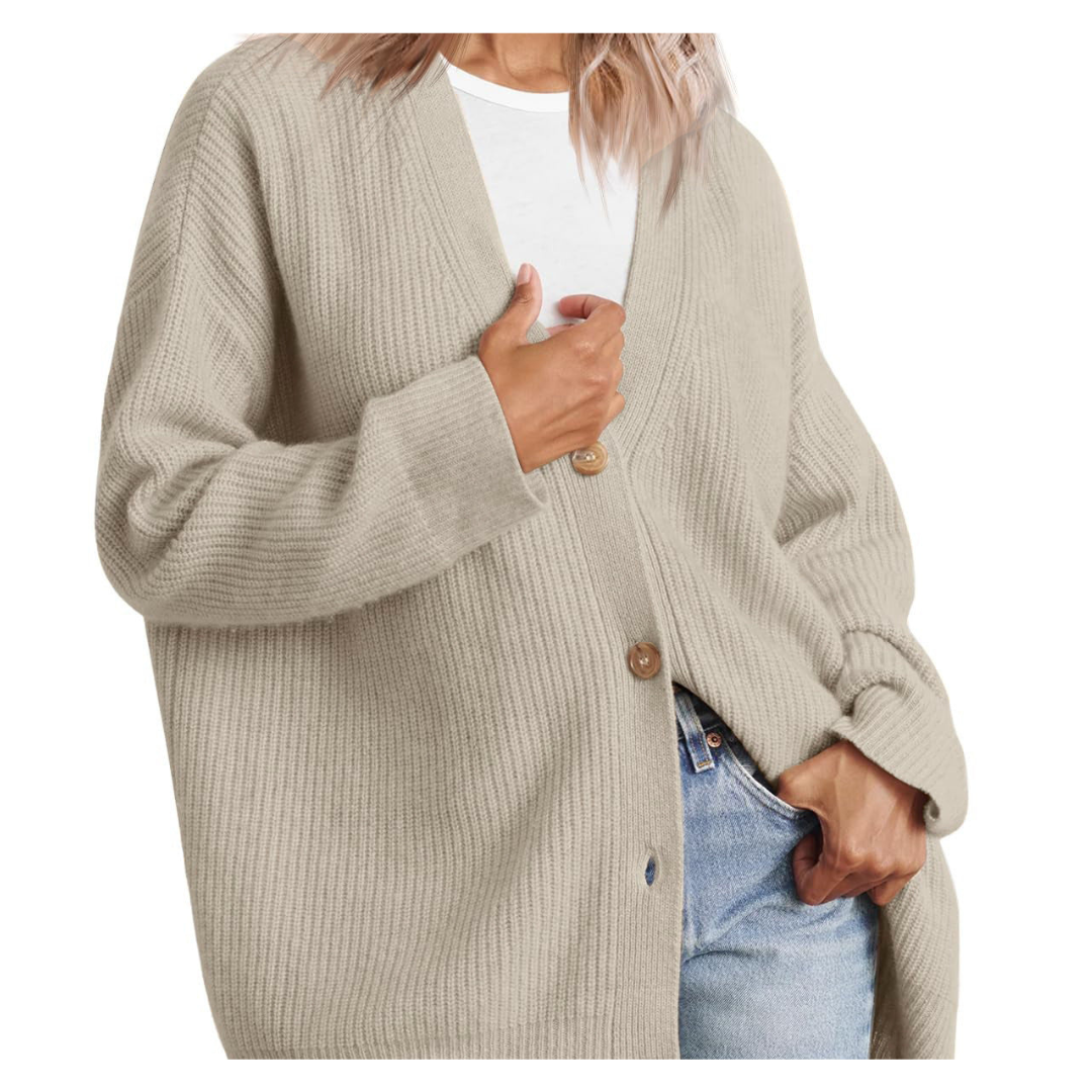 Große Strickjacke Damen Übergroß Knöpfe Modisch
