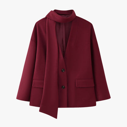 Kurzmantel Damen Rot Modern mit Schal - BerlinGlamour