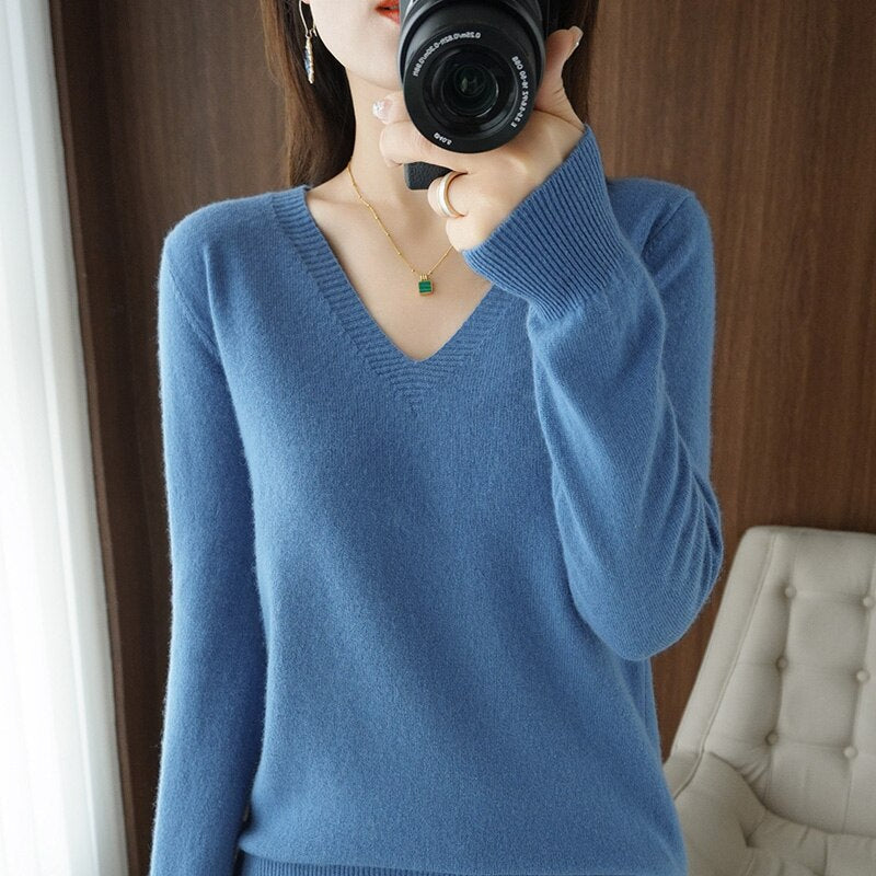 V-Ausschnitt Pullover Damen Modern Trendy
