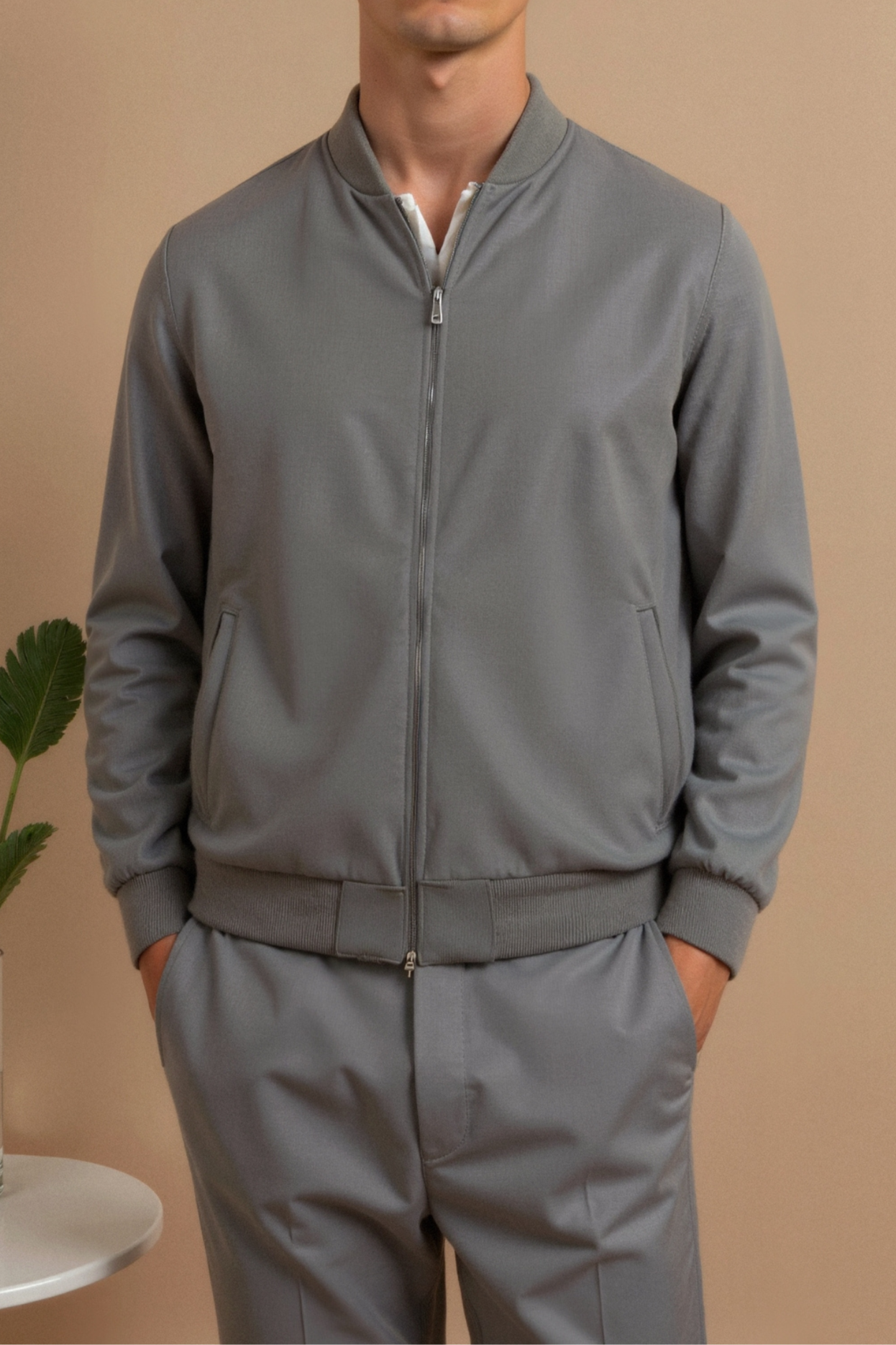 Herren Bomberjacke Grau Schwarz Zeitlos Modern
