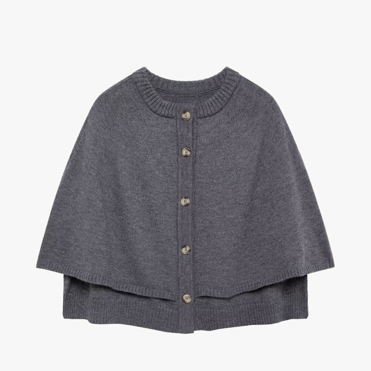 Strick-Cape mit Knöpfen und Gerafftem Saum Frauen
