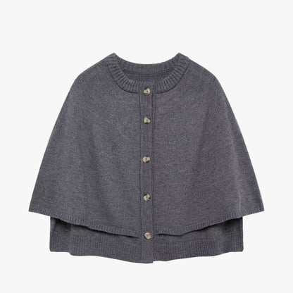 Strick-Cape mit Knöpfen und Gerafftem Saum Frauen