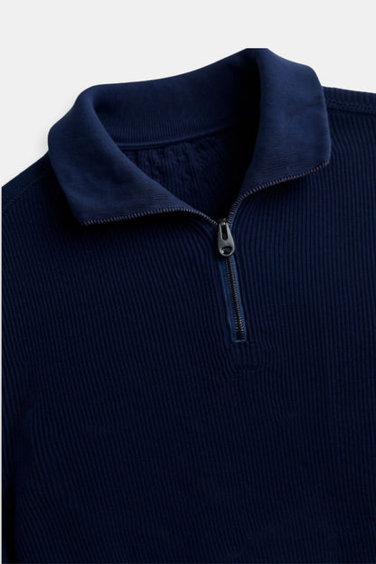 Strickpullover Reißverschluss Kontrastkragen Klassisch Modern