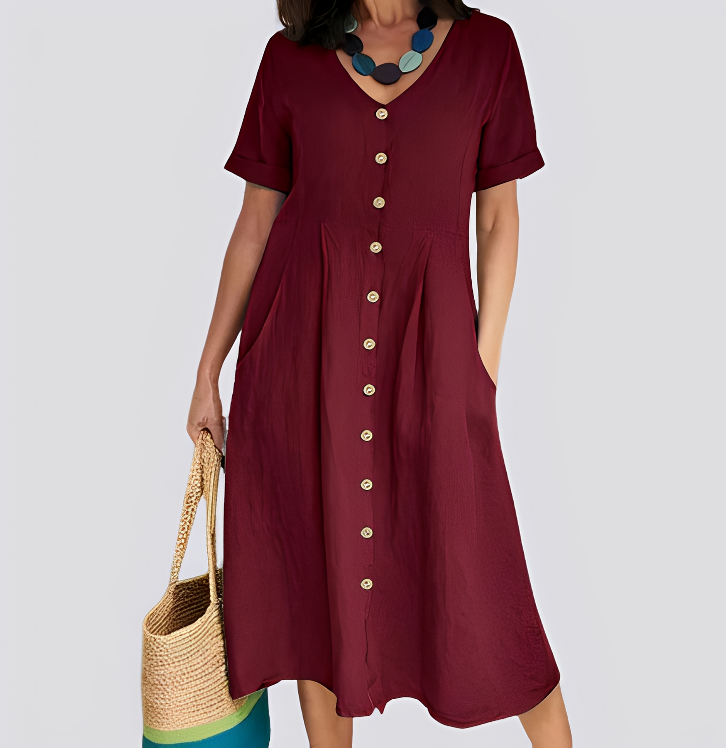 Sommerkleid Damen Hochtaille Locker Geschnitten