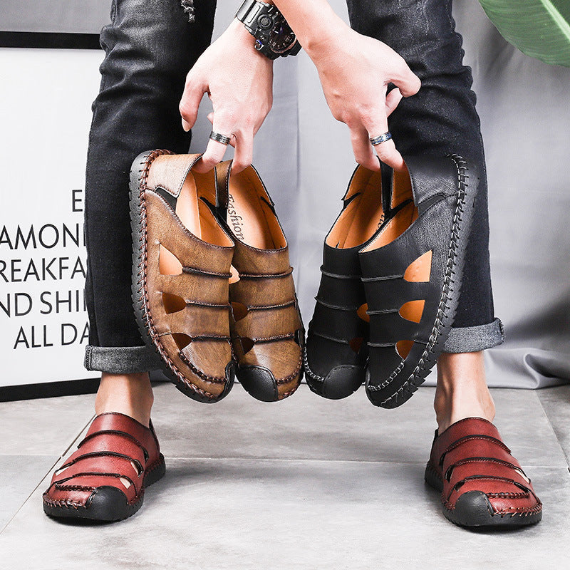 Damen Leder-Sandalen Luftig mit verstellbarem Riemen Sommermode