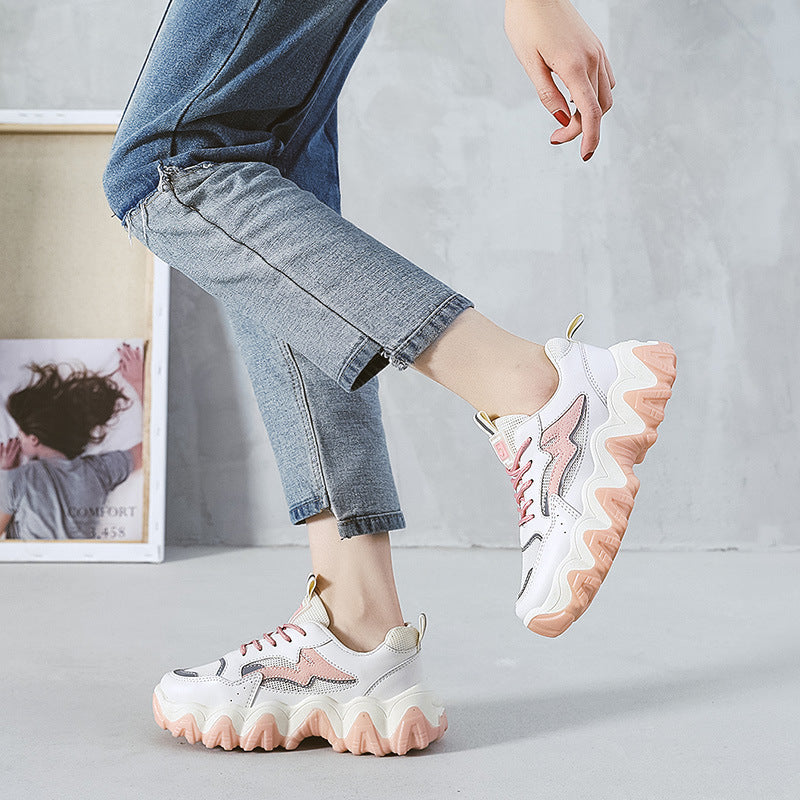 Damen Sneaker Chunky Atmungsaktiv Rutschfest Weiss