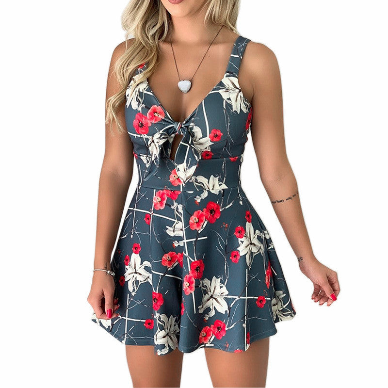 Lace-Up Jumpsuit mit Hosenträger und Schleife