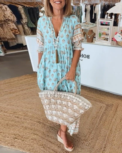 Damen Midi-Kleid Bedruckt V-Ausschnitt Sommerkleid