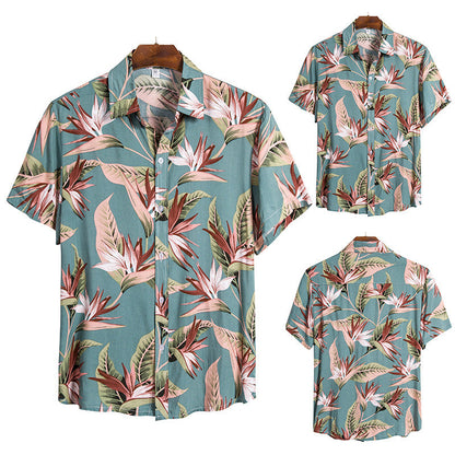 Herren Kurzarmhemd Tropisches Blumenmuster Relaxed Fit