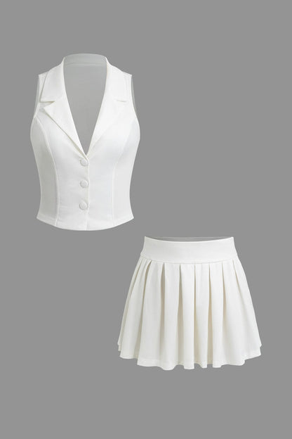 Damen Zweiteiler Set Weste Faltenrock Elegant