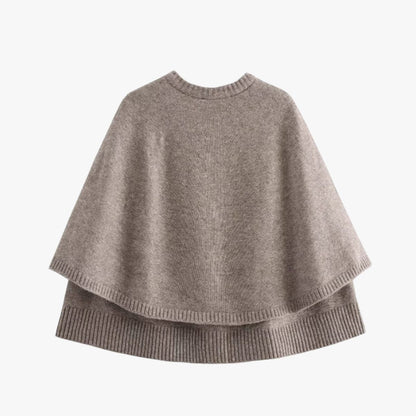 Strick-Cape mit Knöpfen und Gerafftem Saum Frauen
